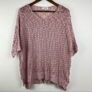 The ZigZag Stripe size Medium Women’s Pink Crochet Short Sleeve Knit Sweater